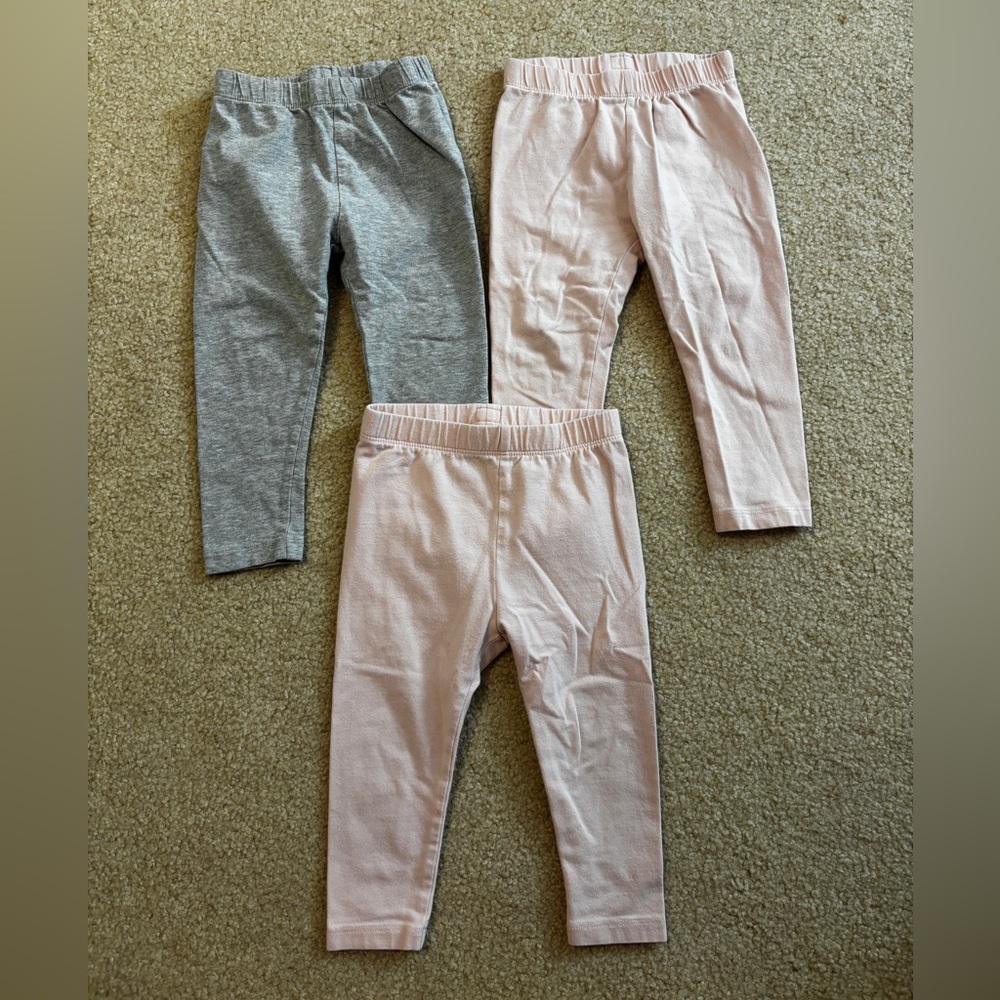 Girls Cotton Leggings - Gray and Pink Size 18-24 Months 12-18 Months